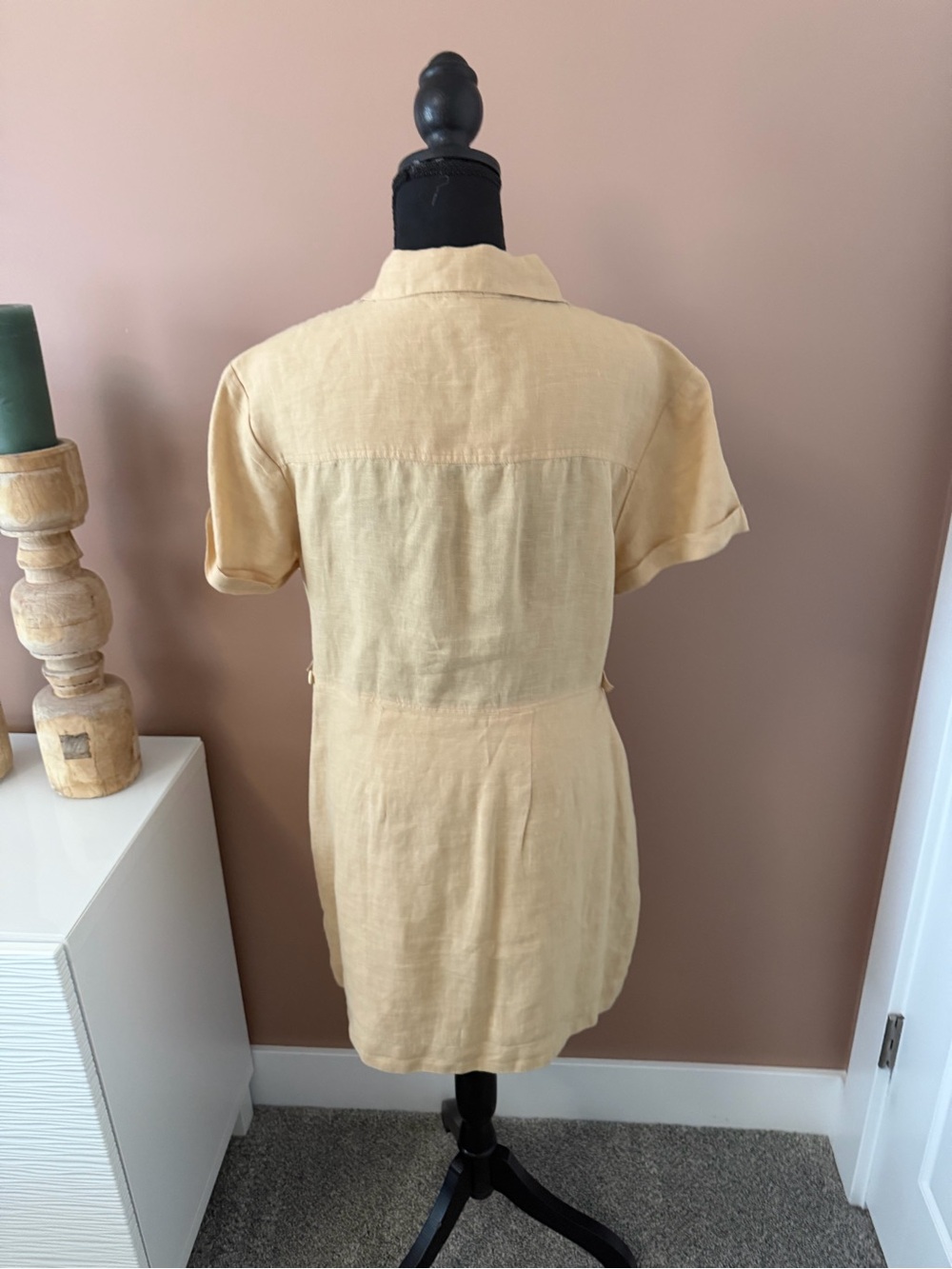 Free People Beige Short Sleeve Button-Front Mini Dress. - Picture 2 of 10